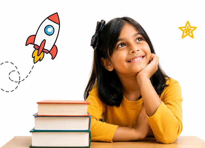 Child imagining and learning with books
