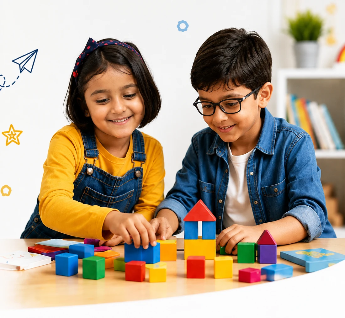 Children exploring colourful learning and play activities